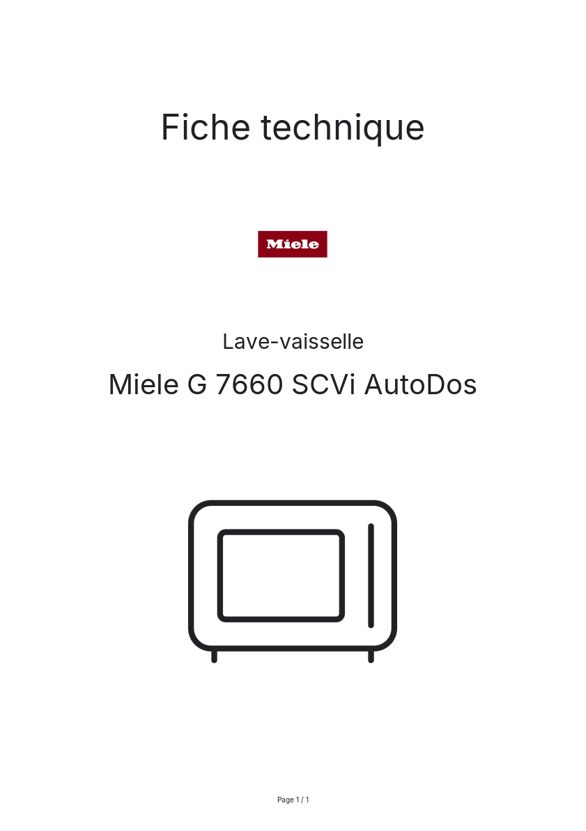 Page n°1 - Fiche technique Miele G 7660 SCVi AutoDos