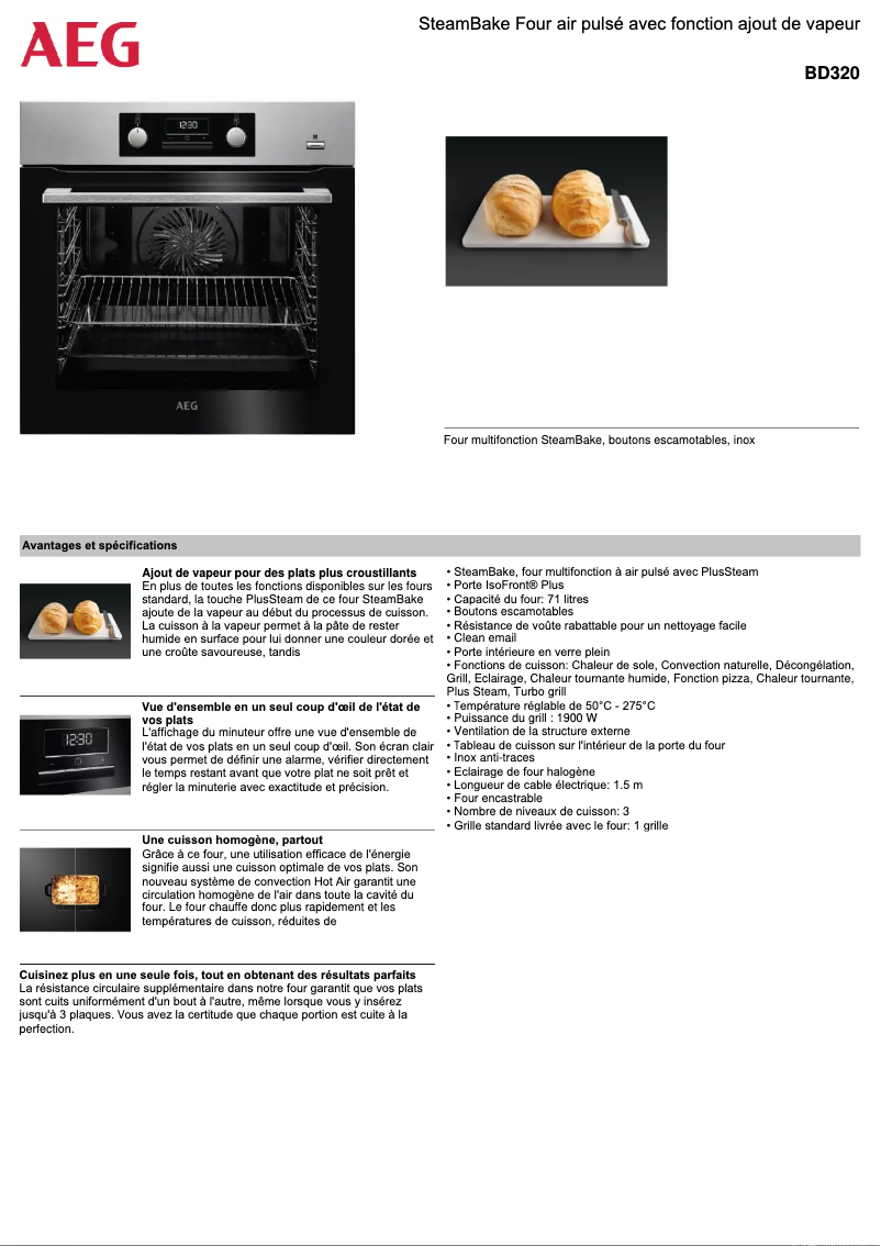 Page 1 de la notice Fiche technique AEG BD320