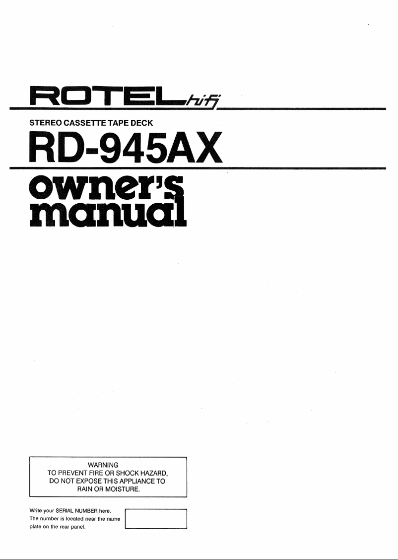 Image de la première page du manuel de l'appareil RD-945AX