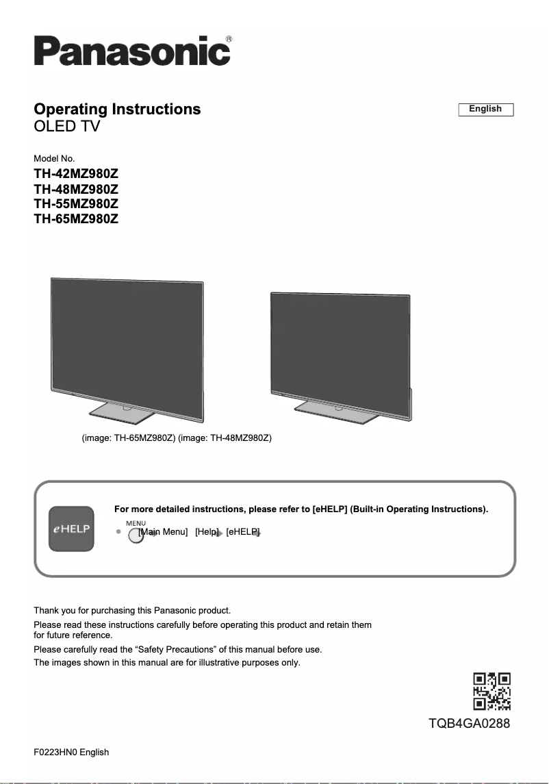 Page 1 de la notice Manuel utilisateur Panasonic TH-48MZ980Z