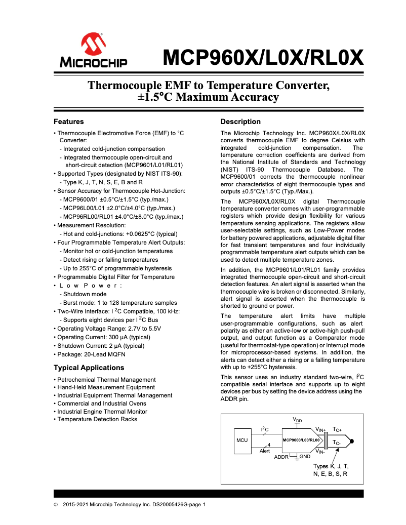 Page 1 de la notice Manuel utilisateur Microchip MCP9601