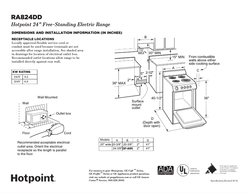 Page n°1 - Fiche technique Hotpoint RA824DDWW