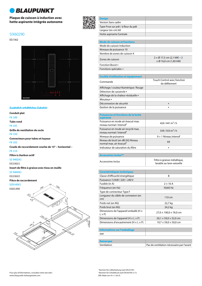 Page n°1 - Fiche technique Blaupunkt 5IX60290