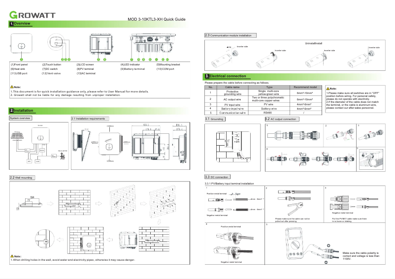 Page 1 de la notice Guide de démarrage rapide Growatt MOD 3000-10000TL3-XH