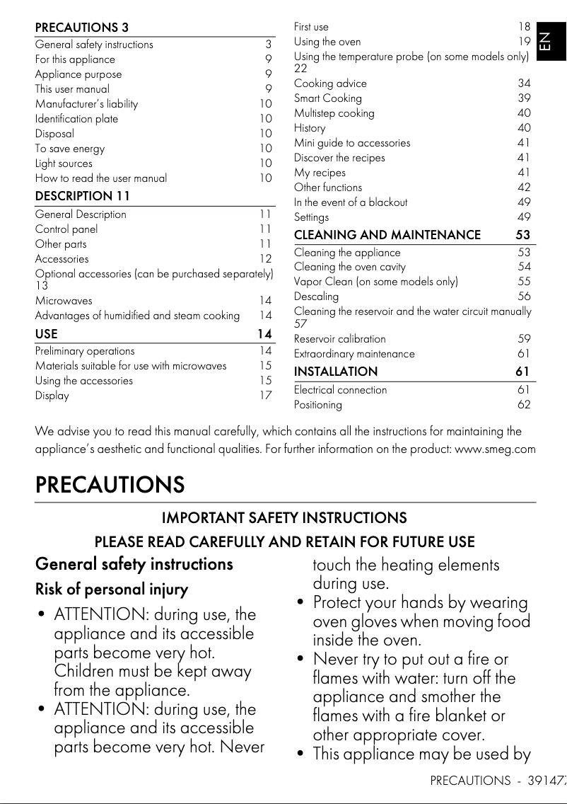 Page n°1 - Manuel utilisateur Smeg Dolce Stil Novo SOA4606APNR