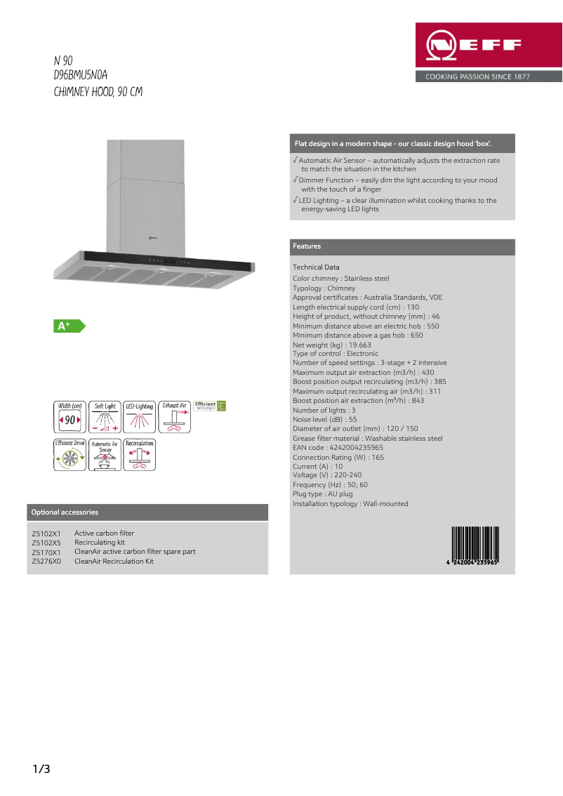 Page n°1 - Fiche technique Neff D96BMU5N0A