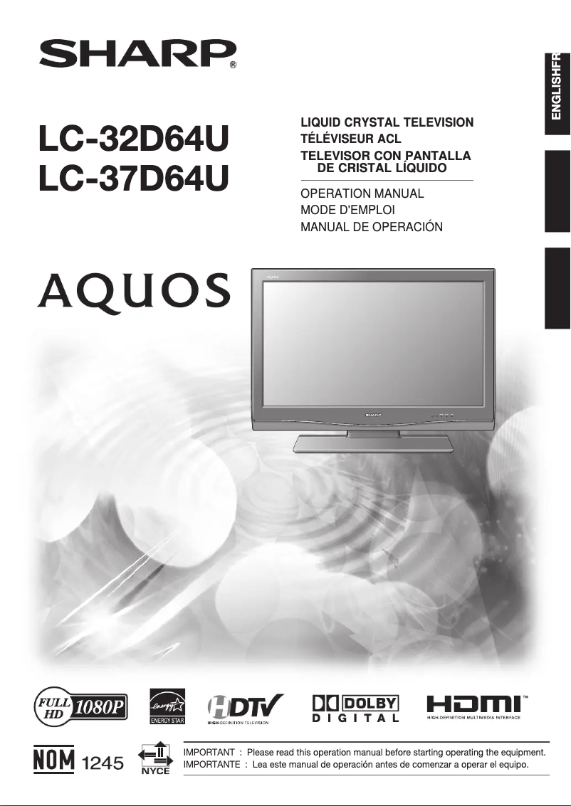 Image de la première page du manuel de l'appareil Aquos LC-32D64U
