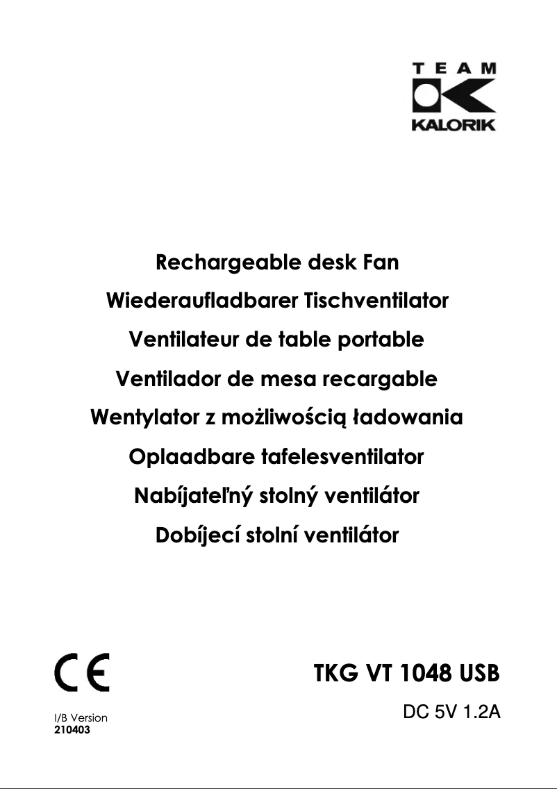 Page 1 de la notice Manuel utilisateur Kalorik TKG VT 1048 USB