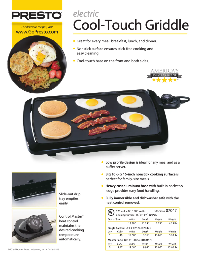 Page n°1 - Fiche technique Presto Cool-touch 07047