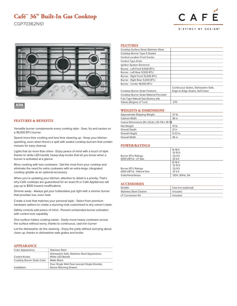 Página 1 del manual Ficha técnica GE CGP95362MS1