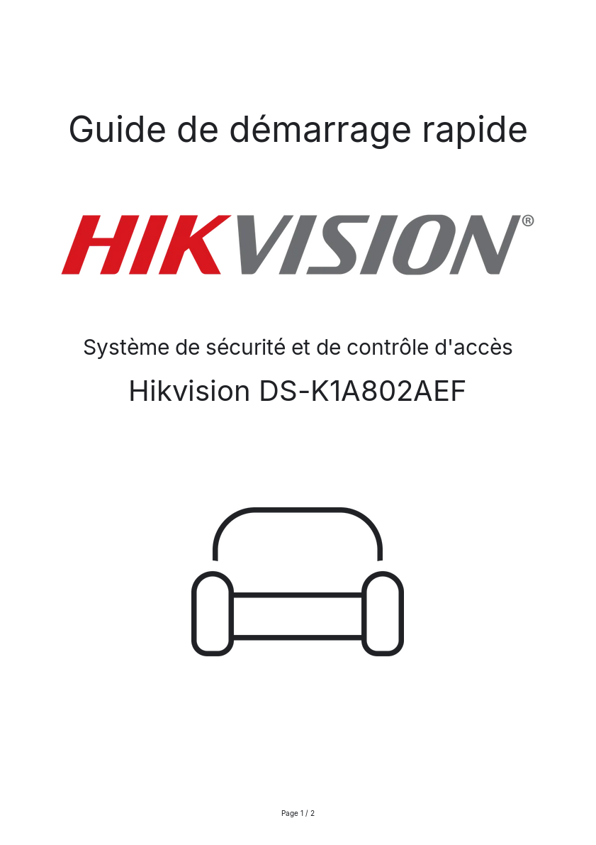 Image de la première page du manuel de l'appareil DS-K1A802AEF