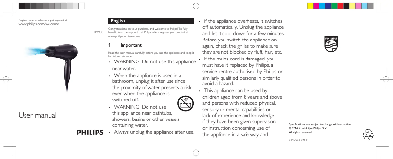 Página 1 del manual Manual de usuario Philips SalonDry Active ION HP8646