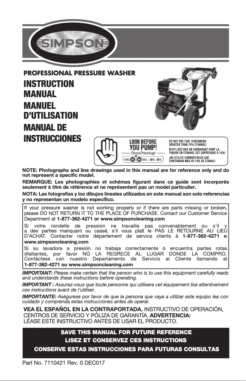 Page 1 de la notice Manuel utilisateur Simpson Pro Series PS60919
