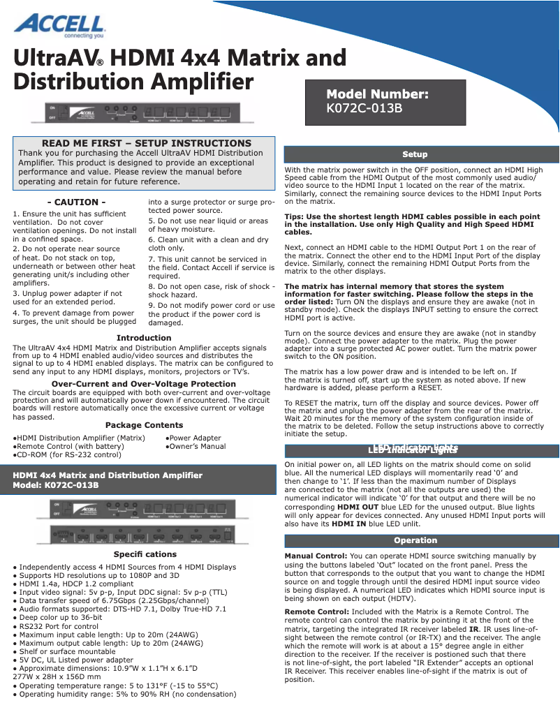 Page 1 de la notice Manuel utilisateur Accell UltraAV K072C-013B