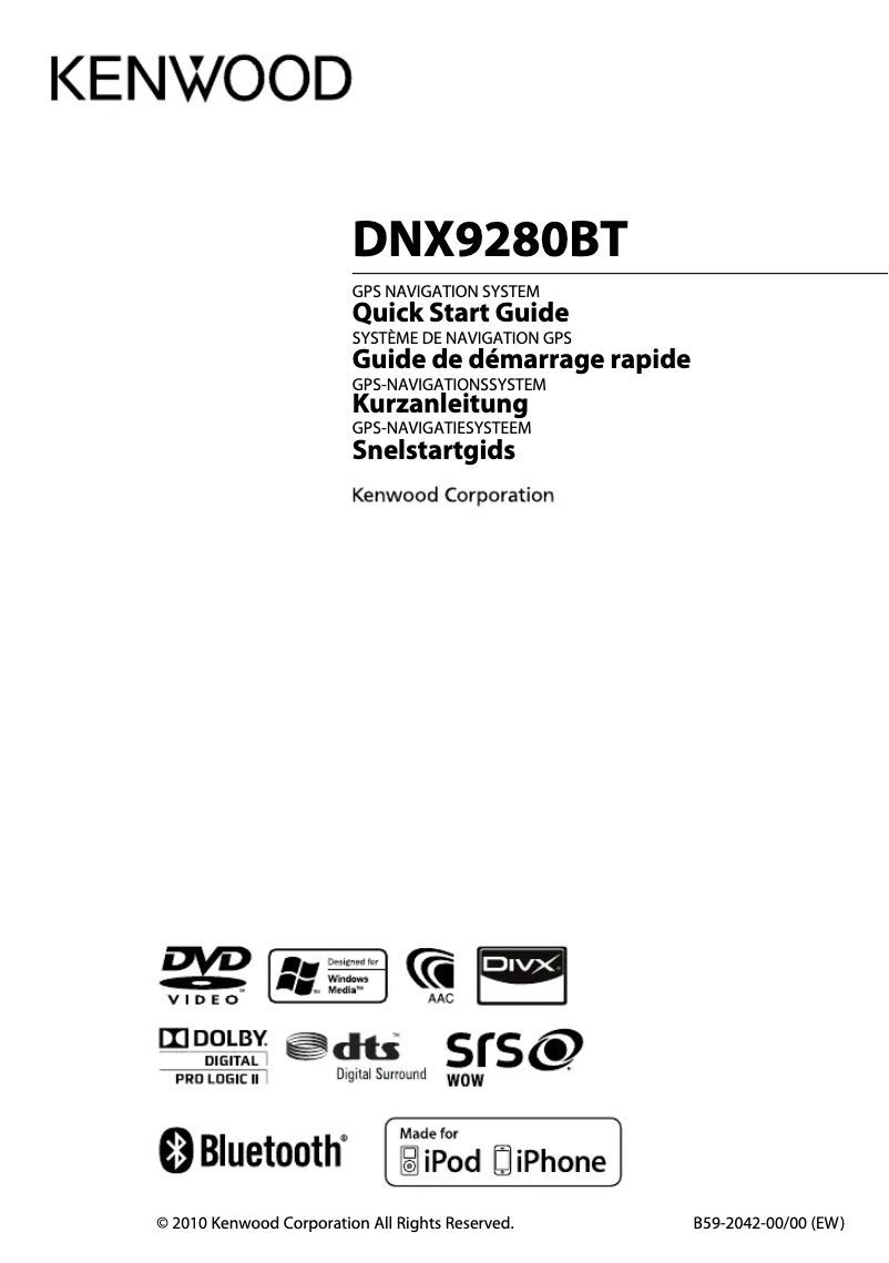 Image de la première page du manuel de l'appareil DNX9280BT