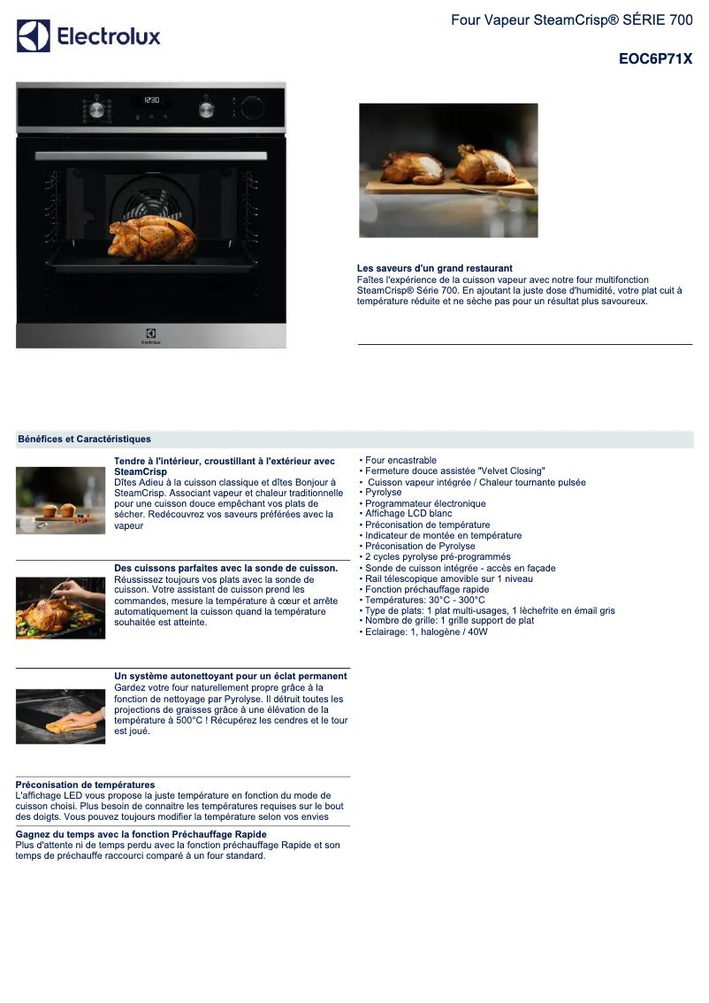 Page 1 de la notice Fiche technique Electrolux EOC6P71X