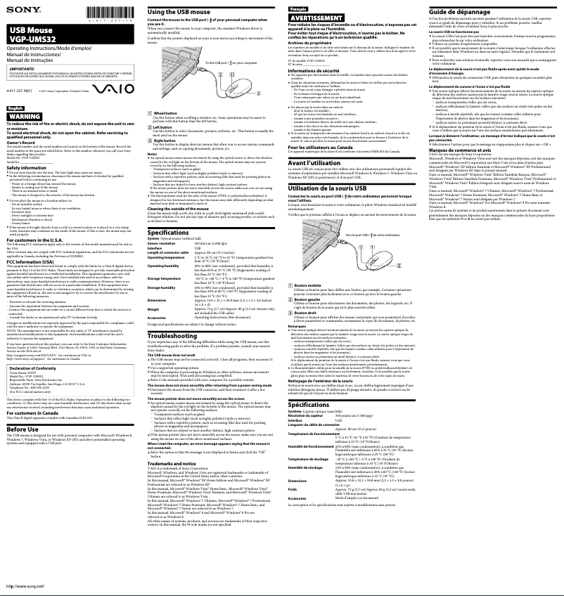 Page n°1 - Manuel utilisateur Sony VGP-UMS32