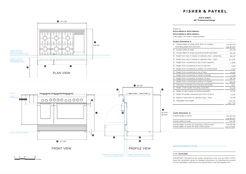 Page n°1 - Fiche technique Fisher & Paykel RGV2-486GD