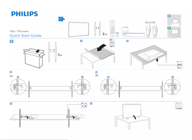 Page n°1 - Guide de démarrage rapide Philips 7500 series 50PUS7555