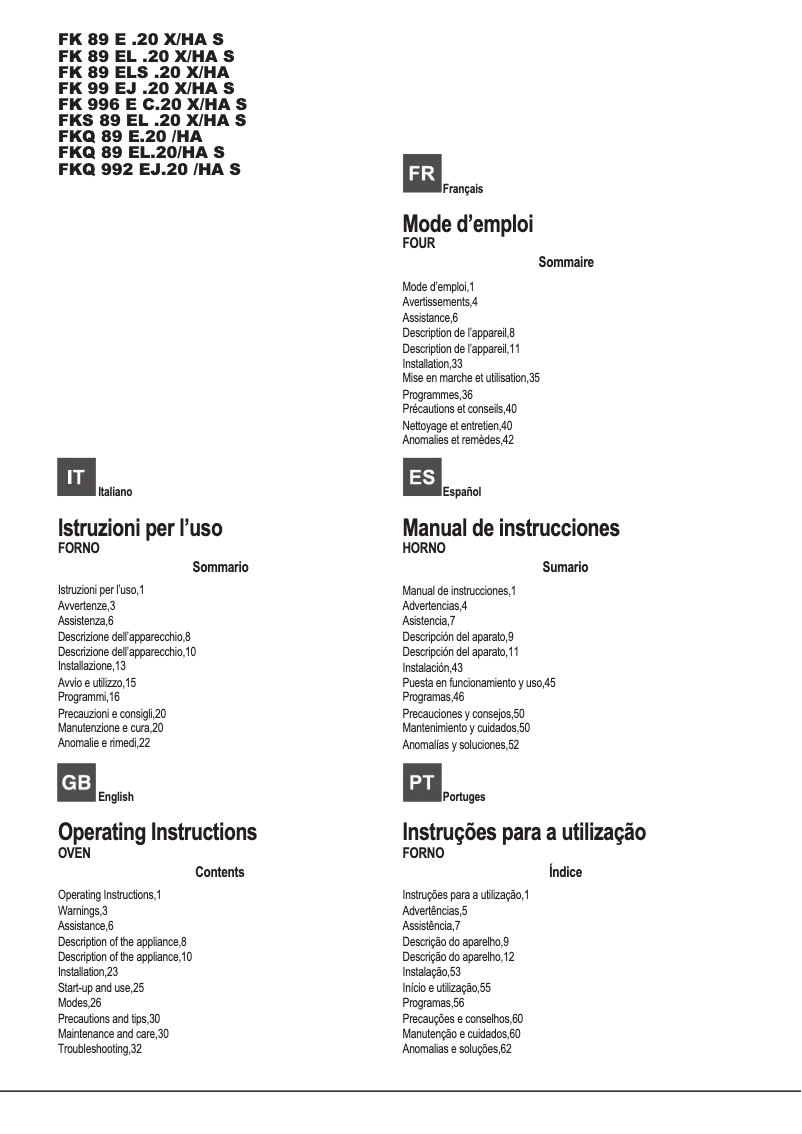 Page n°1 - Manuel utilisateur Hotpoint Ariston FKS 89 EL .20 X/HA S