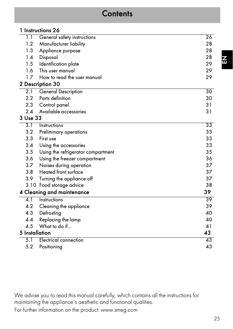 Page 1 de la notice Manuel utilisateur Smeg FAB28RB2