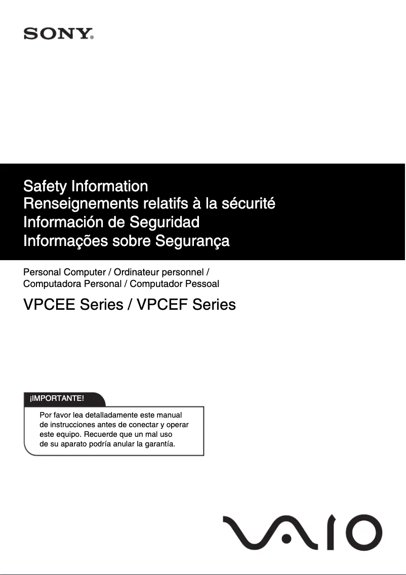 Página 1 del manual Instrucciones de seguridad Sony Vaio VPCEE29FX