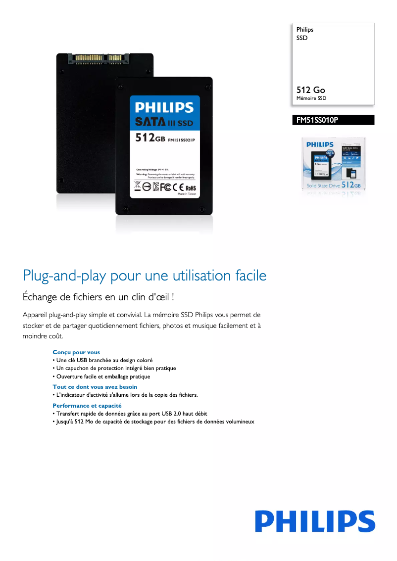 Page 1 de la notice Manuel utilisateur Philips FM51SS010P