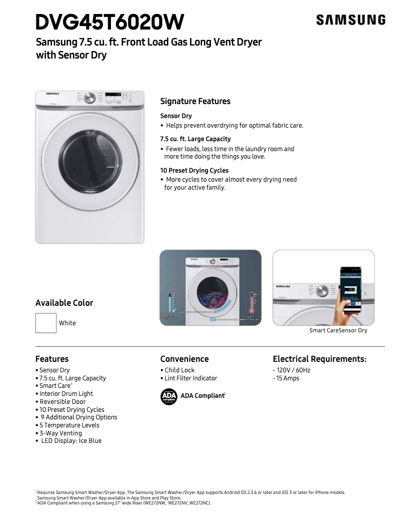 Page n°1 - Fiche technique Samsung DVG45T6020W