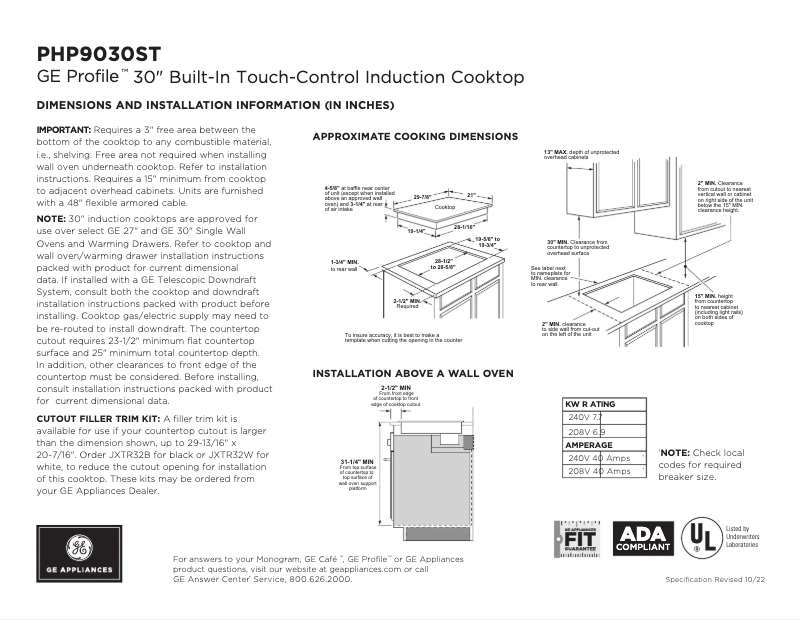 Page n°1 - Fiche technique GE Profile PHP9030STSS