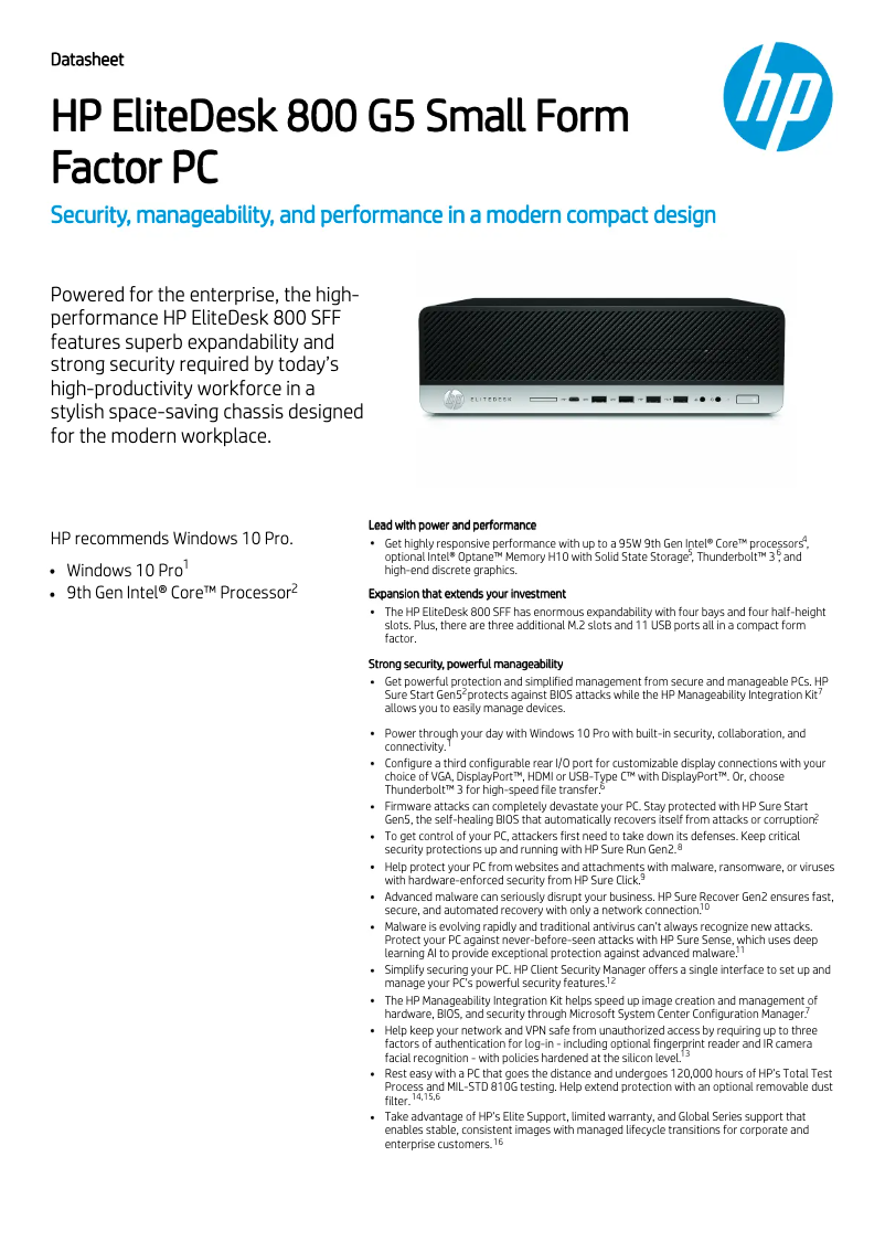 Image de la première page du manuel de l'appareil EliteOne 800 G5