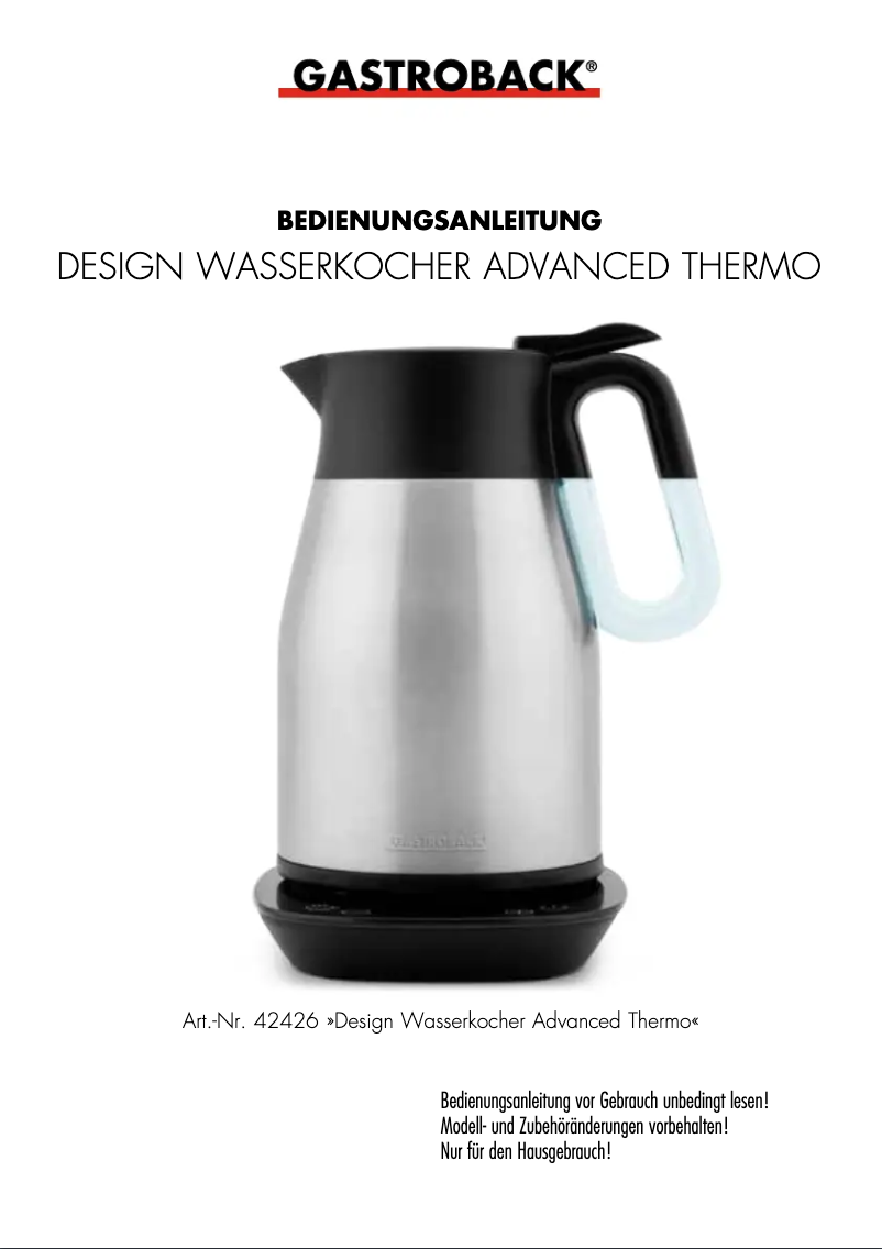 Image de la première page du manuel de l'appareil Design Advanced Thermo 42426