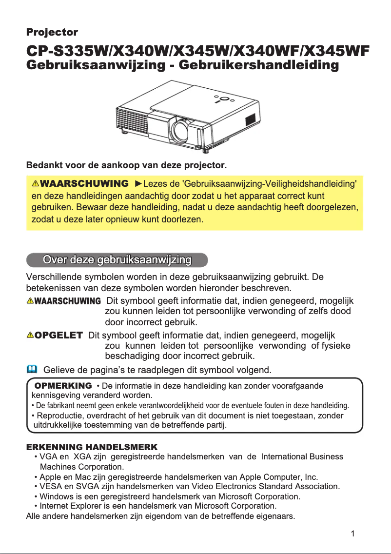 Image de la première page du manuel de l'appareil CP-X345WF