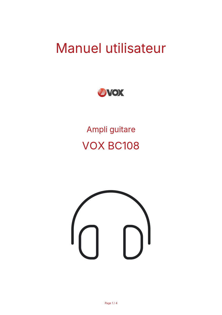 Page n°1 - Manuel utilisateur VOX BC108