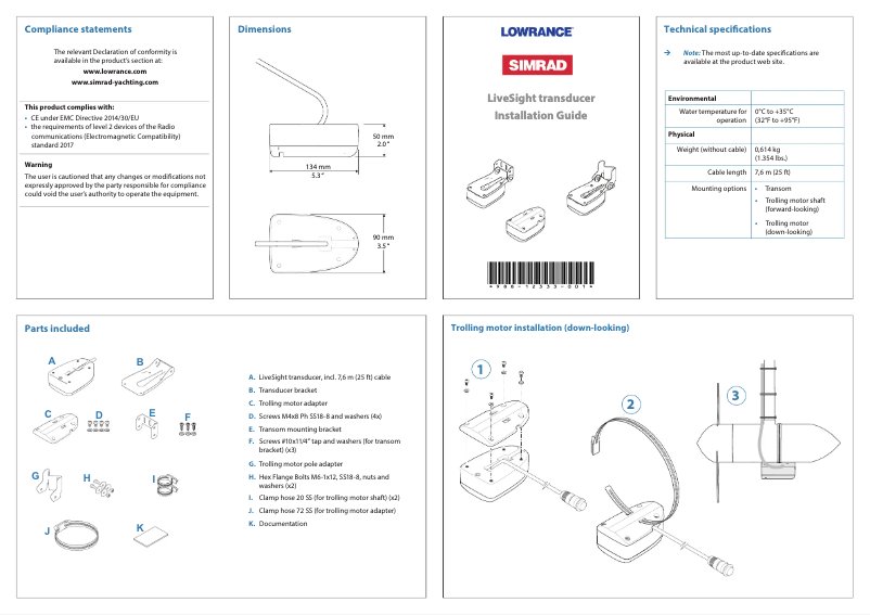 Page n°1 - Manuel utilisateur Simrad LiveSight Transom Mount