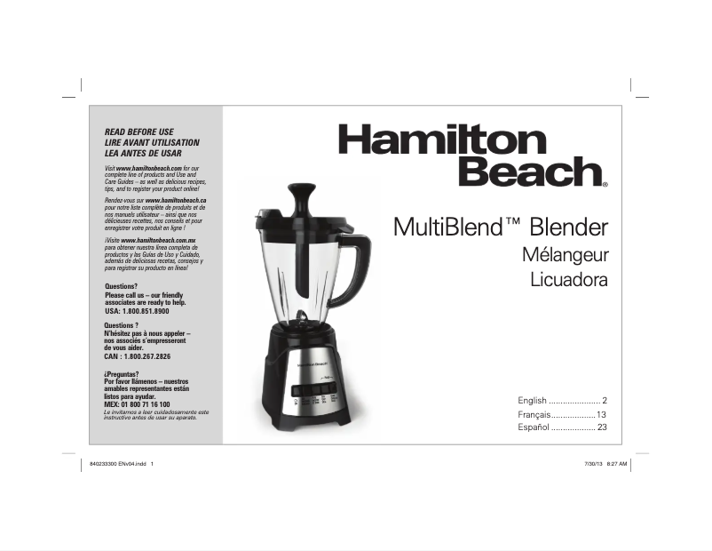 Page n°1 - Manuel utilisateur Hamilton Beach Multi 58158