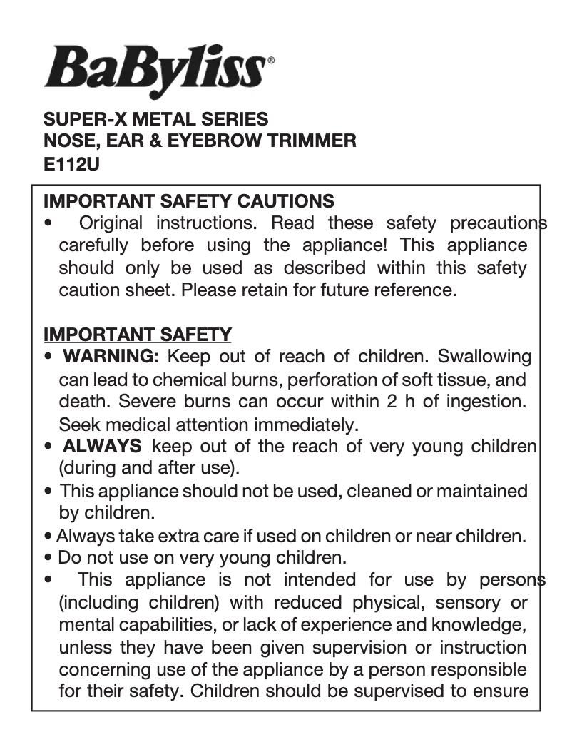 Page 1 de la notice Manuel utilisateur BaByliss Super-X Metal E112U