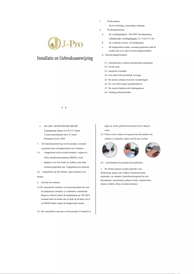 Page n°1 - Manuel utilisateur J-Pro Tungsten 100 W