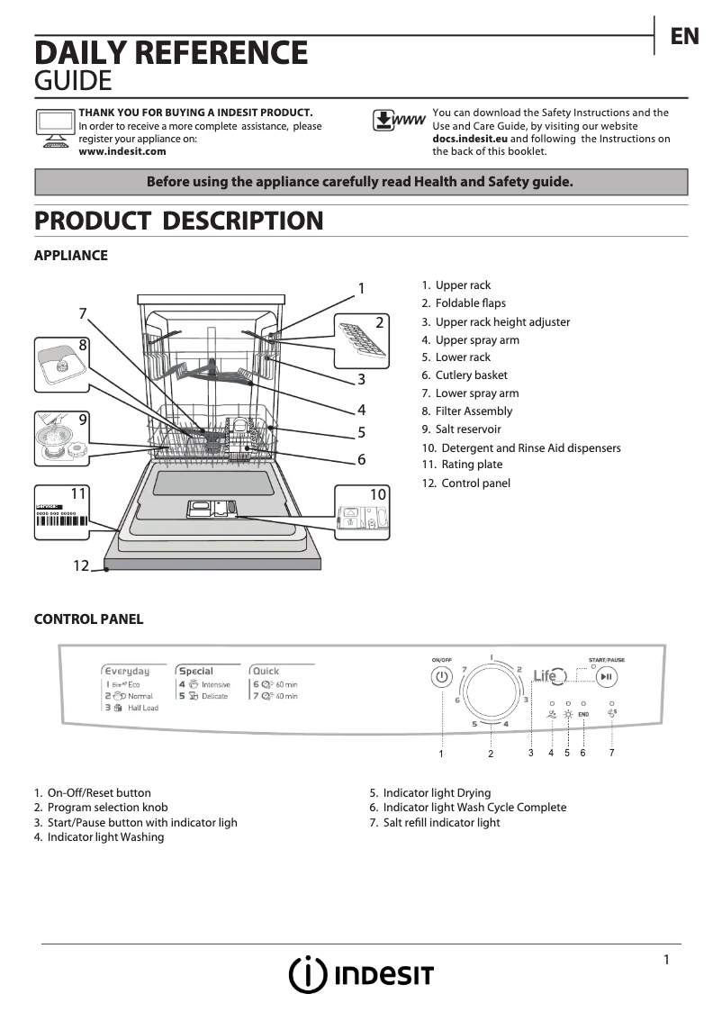 Page n°1 - Manuel utilisateur Indesit DFGL 17B19 UK
