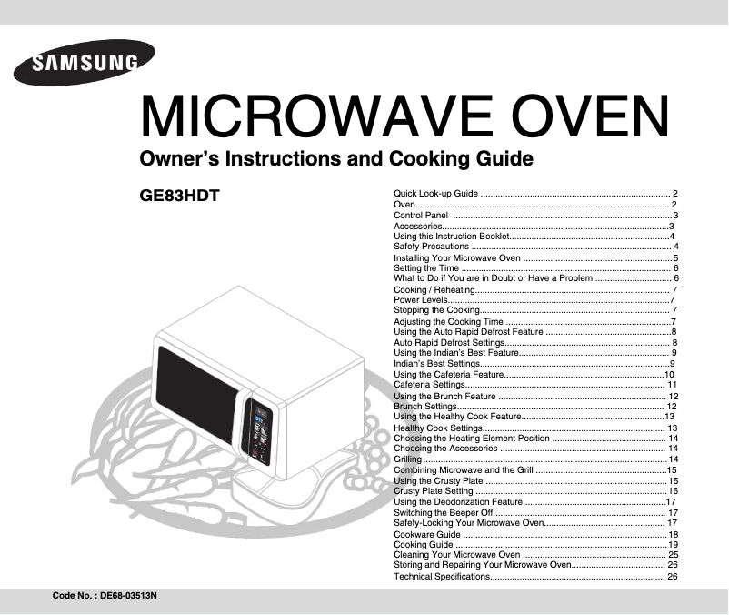 Page 1 de la notice Manuel utilisateur Samsung GE83HDT