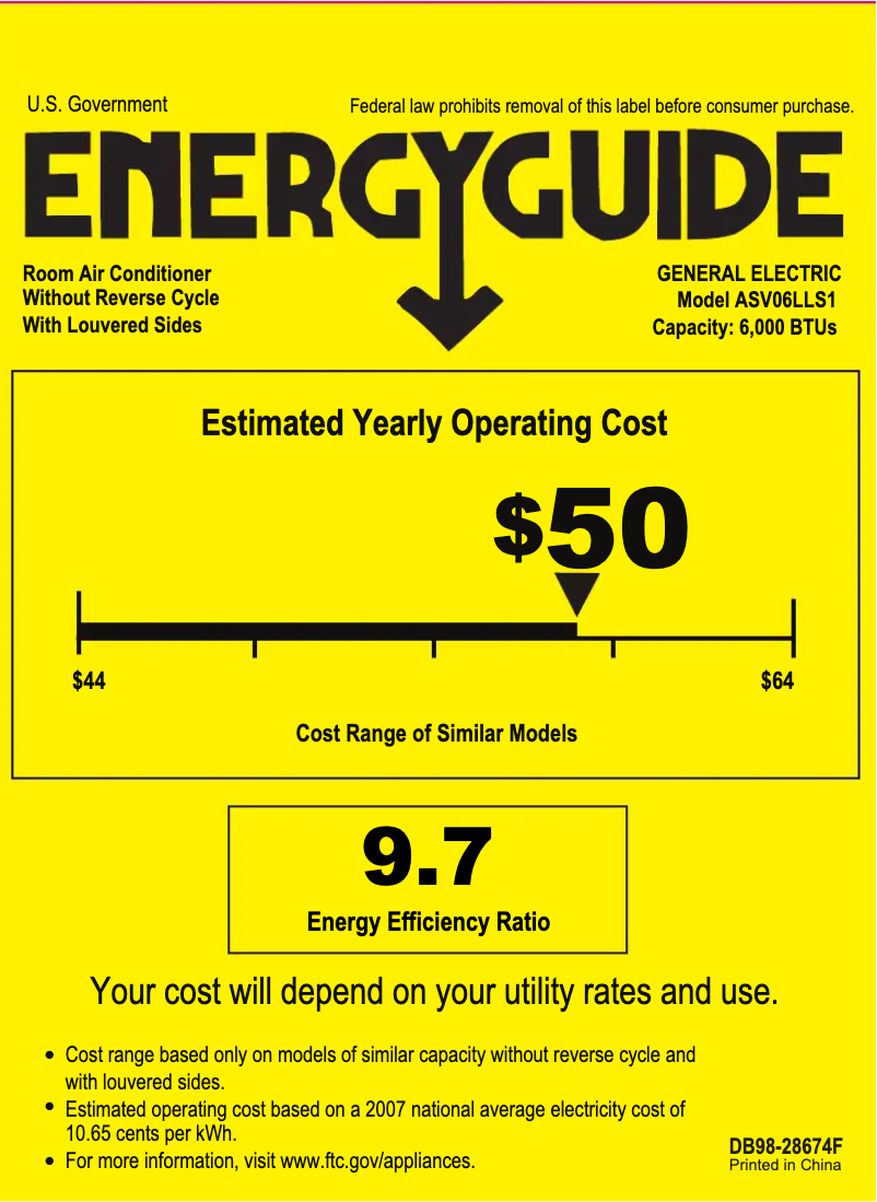 Página 1 del manual Etiqueta energética GE ASV06LL