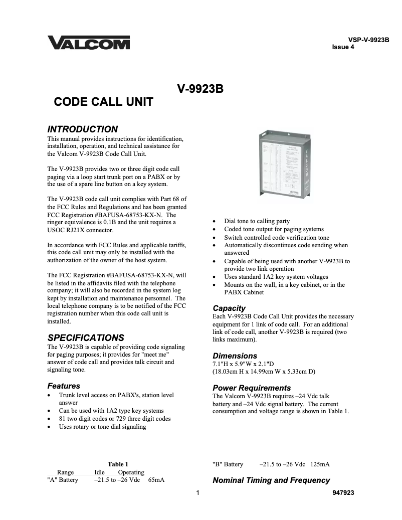 Image de la première page du manuel de l'appareil V-9923B