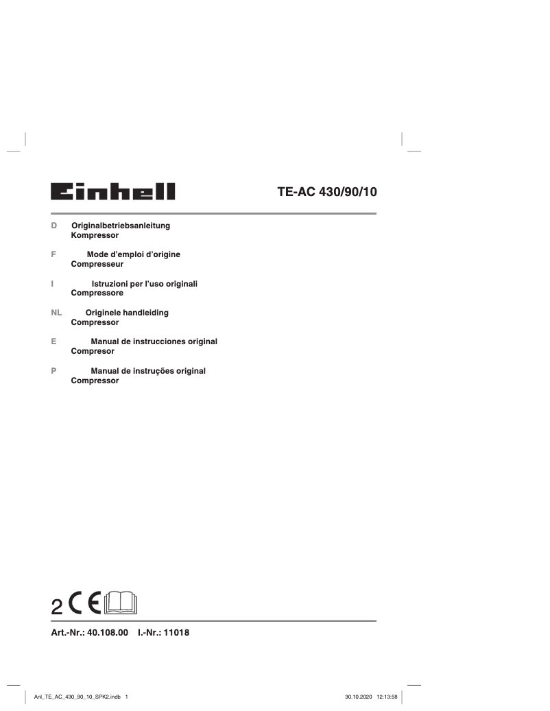 Page 1 de la notice Manuel utilisateur Einhell TE-AC 430/90/10