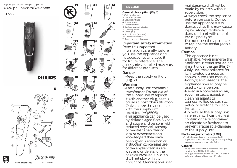 Page 1 de la notice Mode d'emploi Philips Series 7000 BT7204