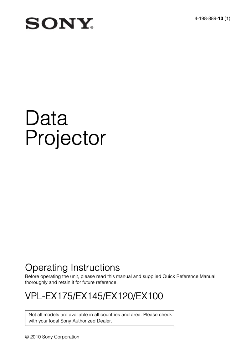 Page n°1 - Manuel utilisateur Sony VPL-EX145