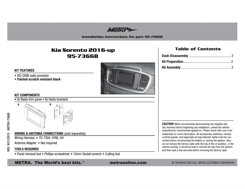 Page n°1 - Manuel utilisateur Metra 95-7366B