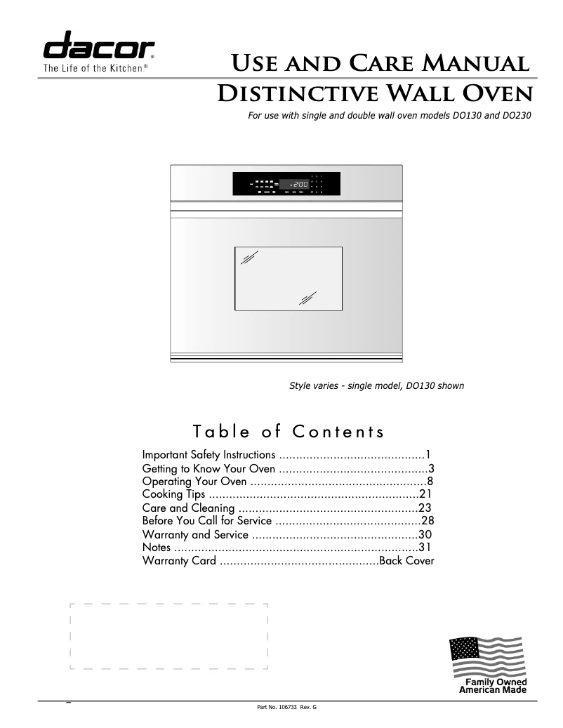 Page 1 de la notice Manuel utilisateur Dacor Distinctive DO130