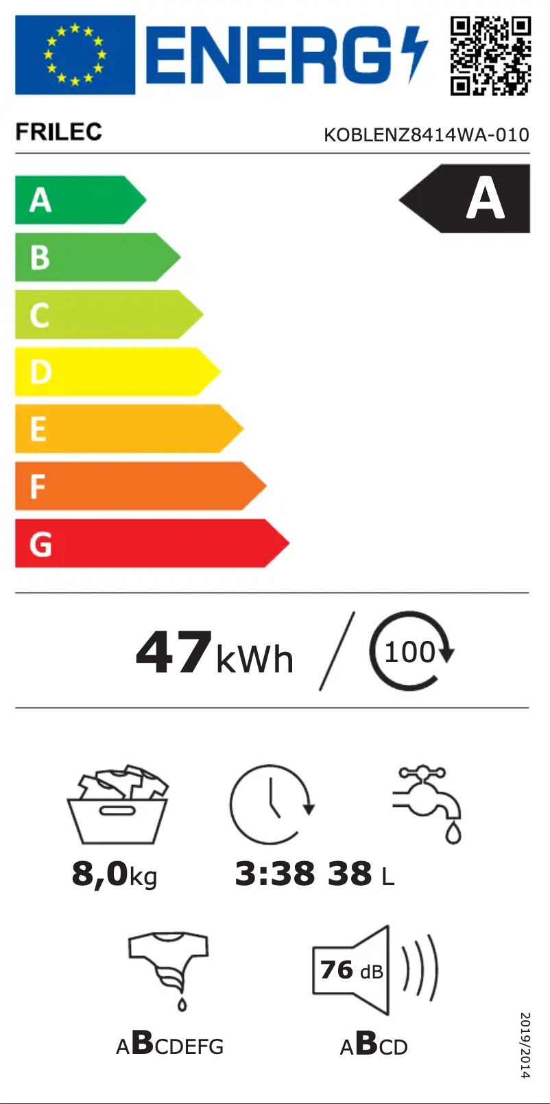 Page n°1 - Label énergétique Frilec KOBLENZ8414WA-010