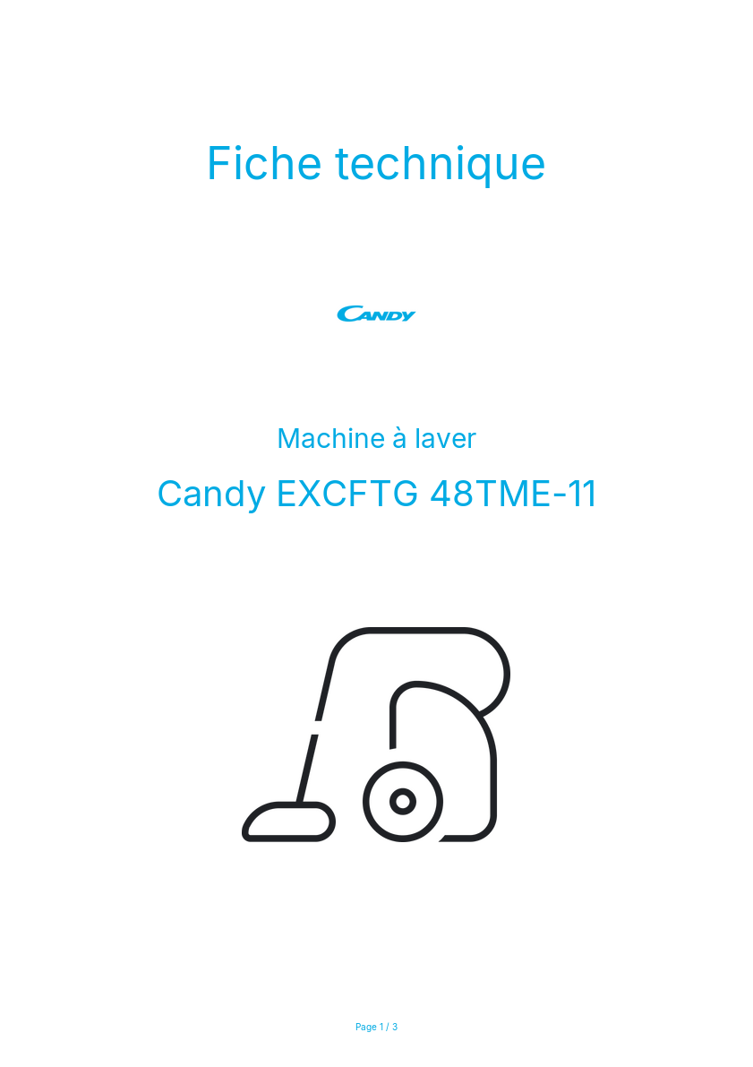 Page n°1 - Fiche technique Candy EXCFTG 48TME-11