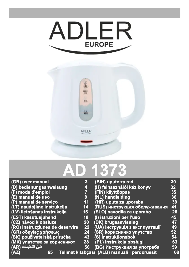 Page 1 de la notice Manuel utilisateur Adler AD 1373