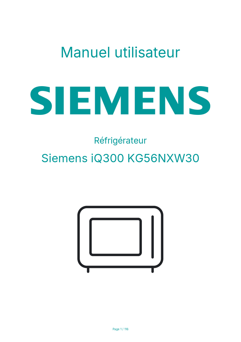 Page n°1 - Manuel utilisateur Siemens iQ300 KG56NXW30
